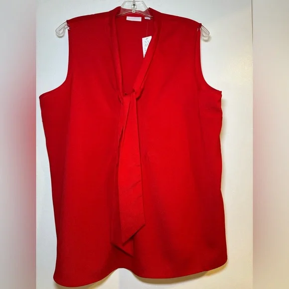 New York Company Sleeveless Blouse Bow Neck Red Size XL New - Picture 2 of 5